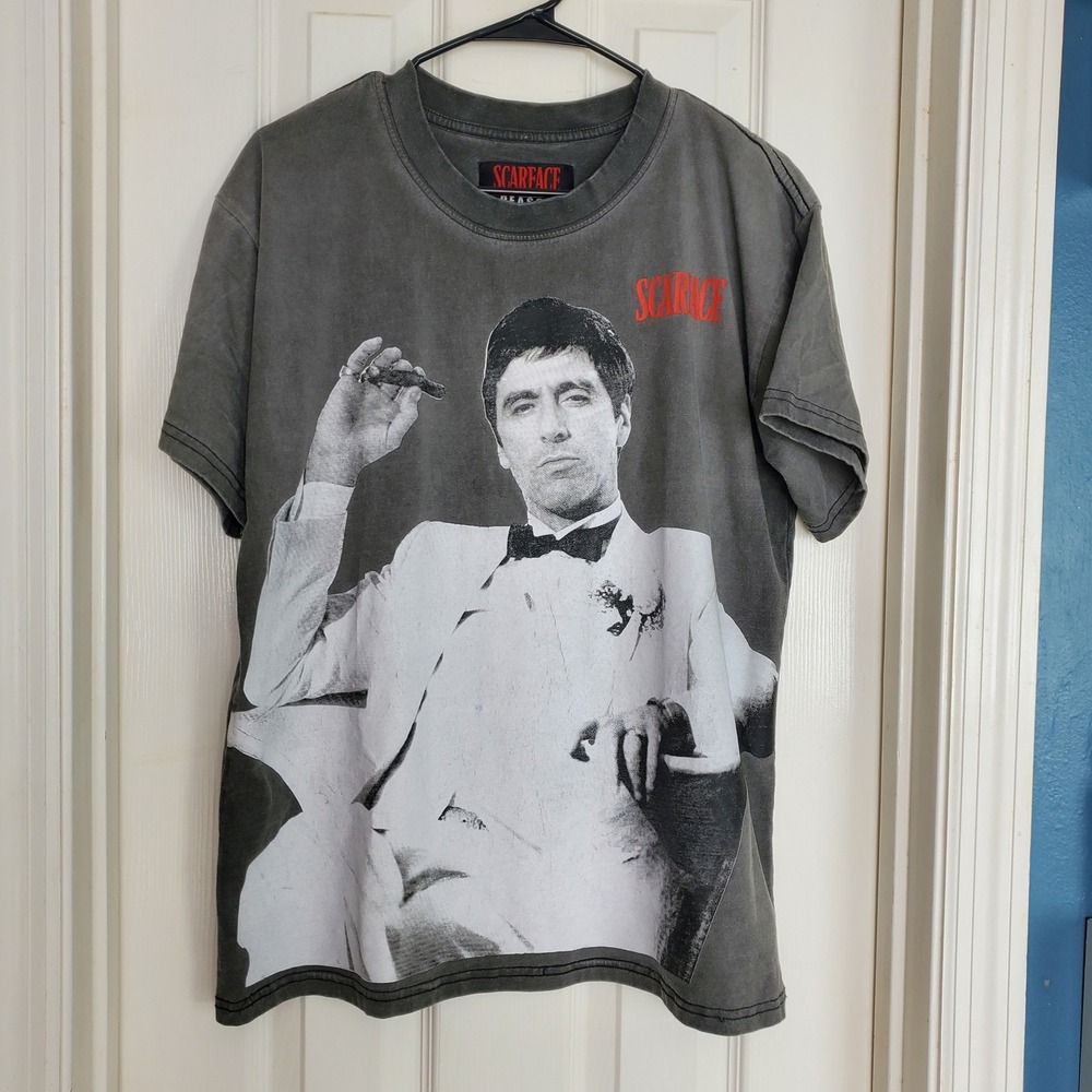 Reason‎ Scarface Tony Montana Graphic T-Shirt Charcoal Grey Mineral Wash Mens M